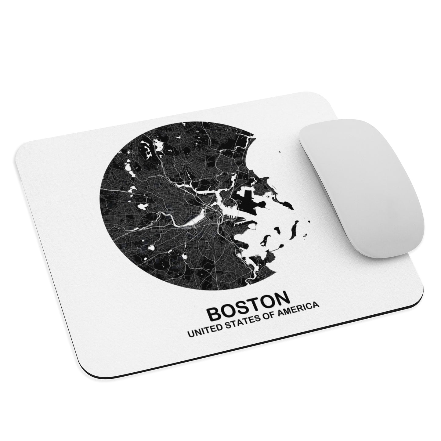 Boston Circular Black Map Mouse Pad