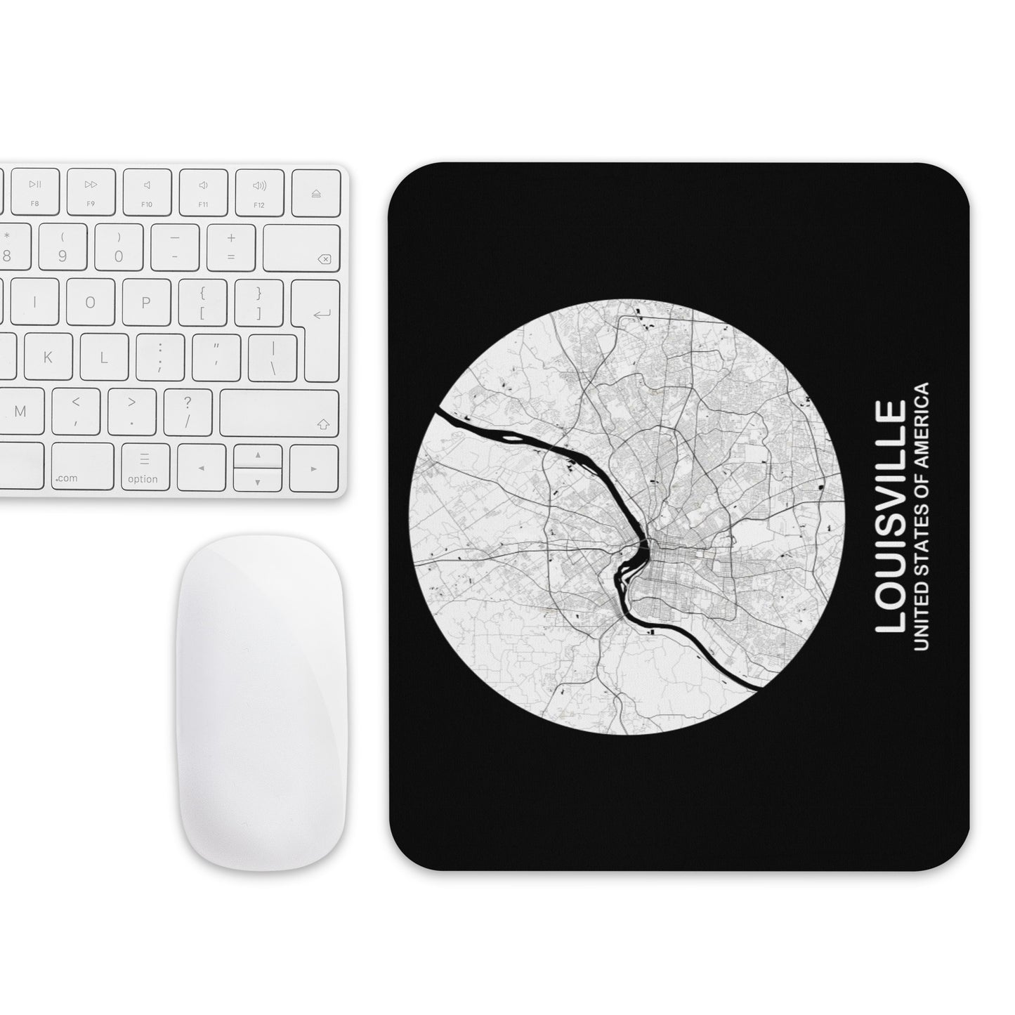 Louisville Circular White Map Mouse Pad