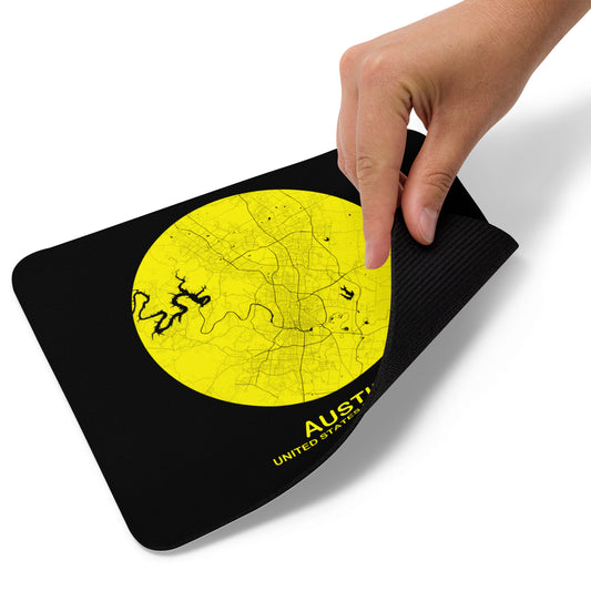 Austin Circular Yellow Map Mouse Pad