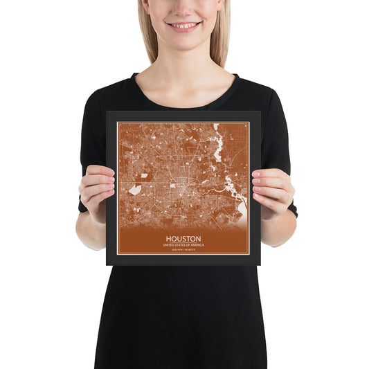 Houston Brown and White Framed Map