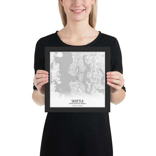 Seattle White Framed Map