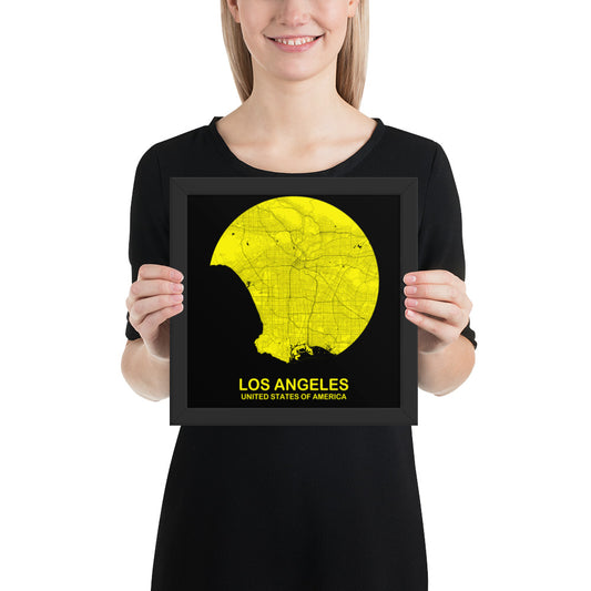 Los Angeles Circular Yellow Framed Map