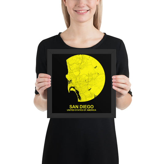 San Diego Circular Yellow Framed Map