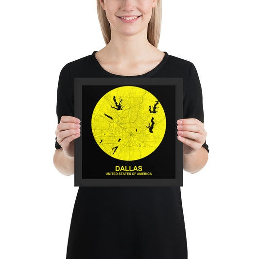 Dallas Circular Yellow Framed Map