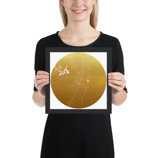 Austin Gold on White Framed Map
