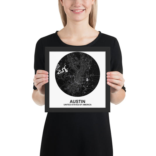 Austin Circular Black Framed Map
