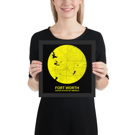 Fort Worth Circular Yellow Framed Map