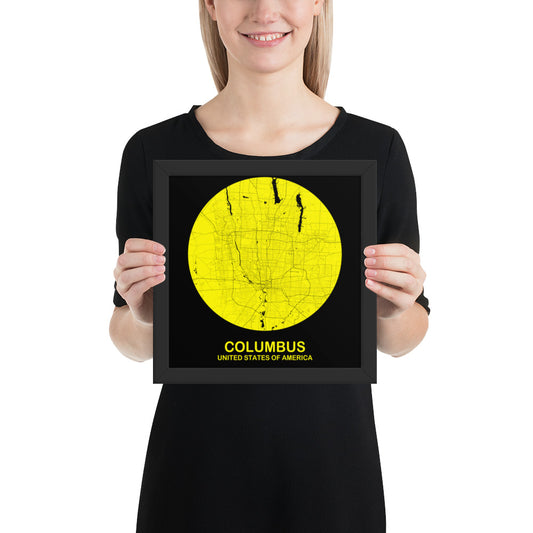 Columbus Circular Yellow Framed Map