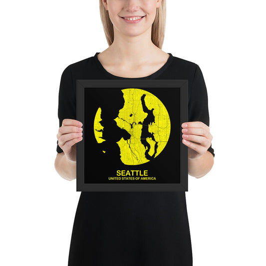 Seattle Circular Yellow Framed Map