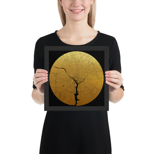 Washington, D.C. Gold on Black Framed Map