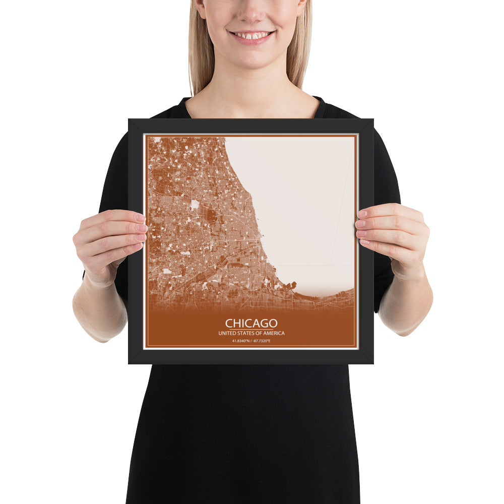 Chicago Brown and White Framed Map