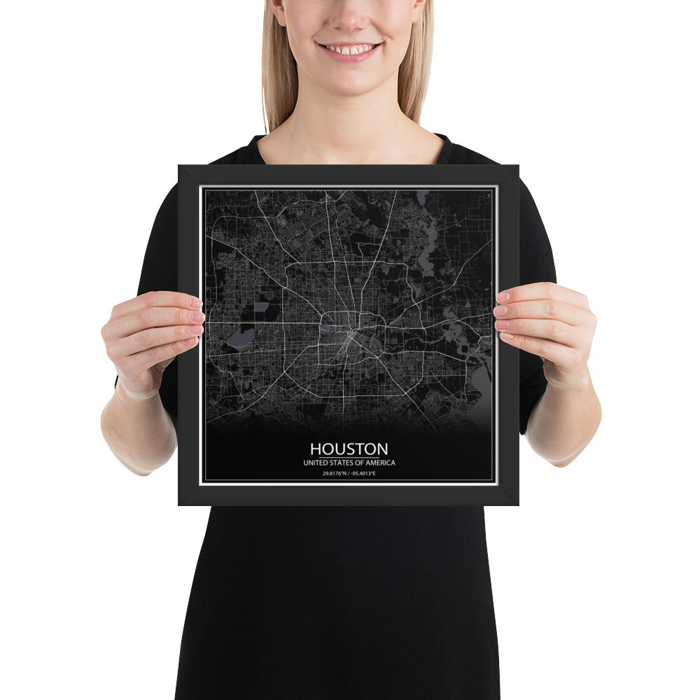 Houston Black Framed Map