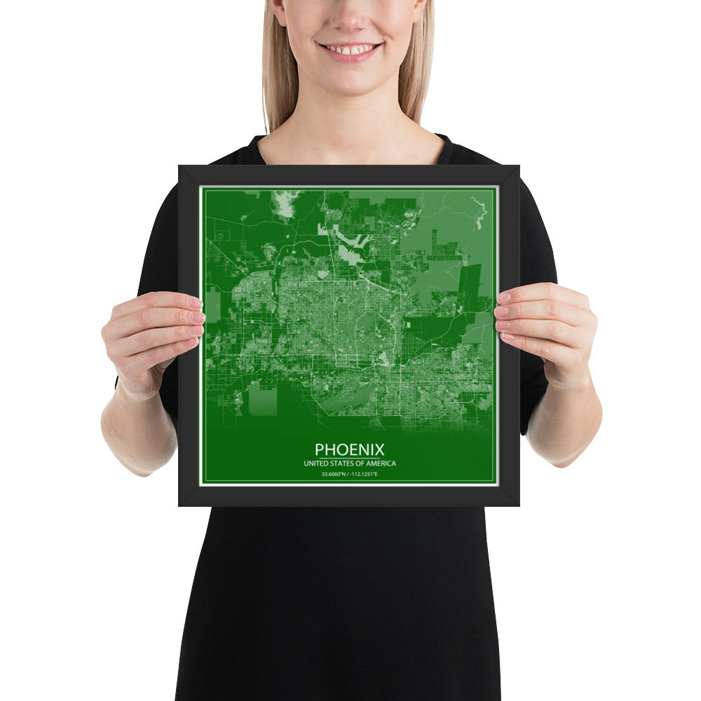 Phoenix Green and White Framed Map