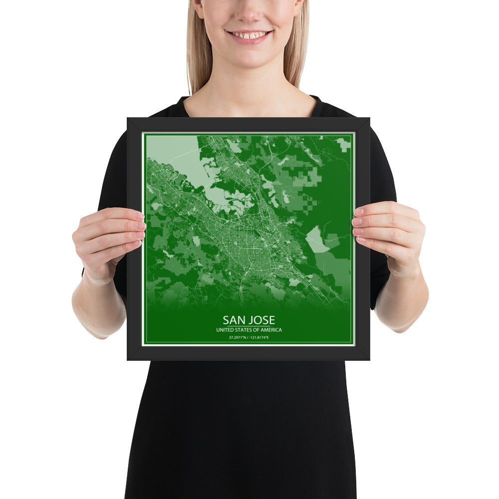 San Jose Green and White Framed Map