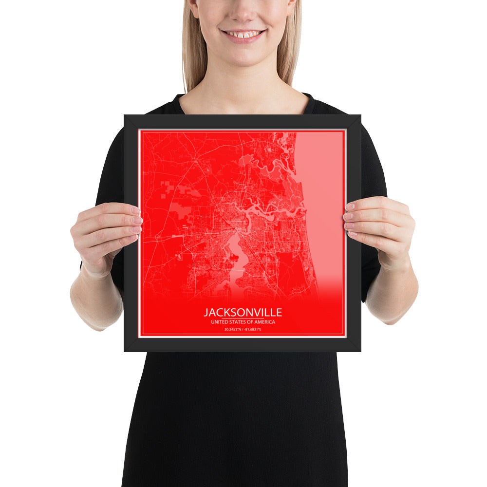 Jacksonville Red and White Framed Map