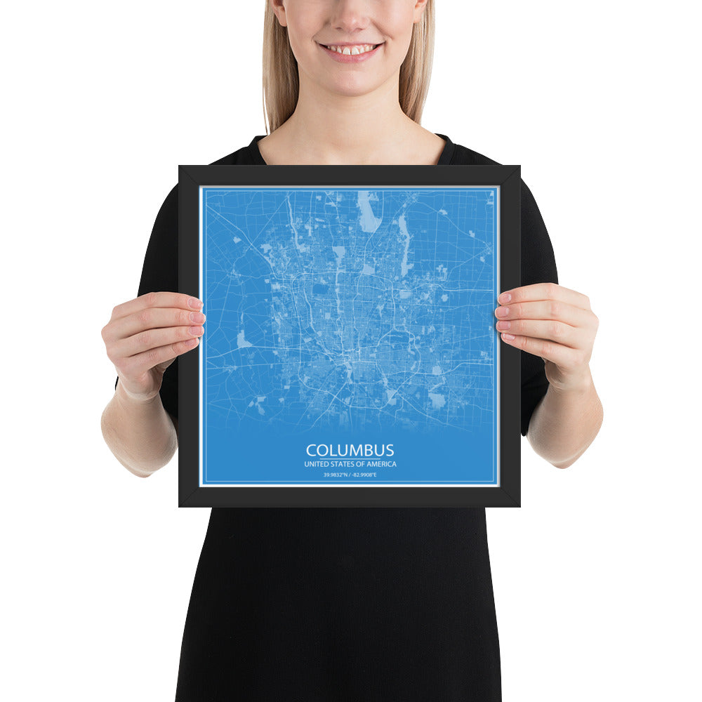 Columbus Blue and White Framed Map