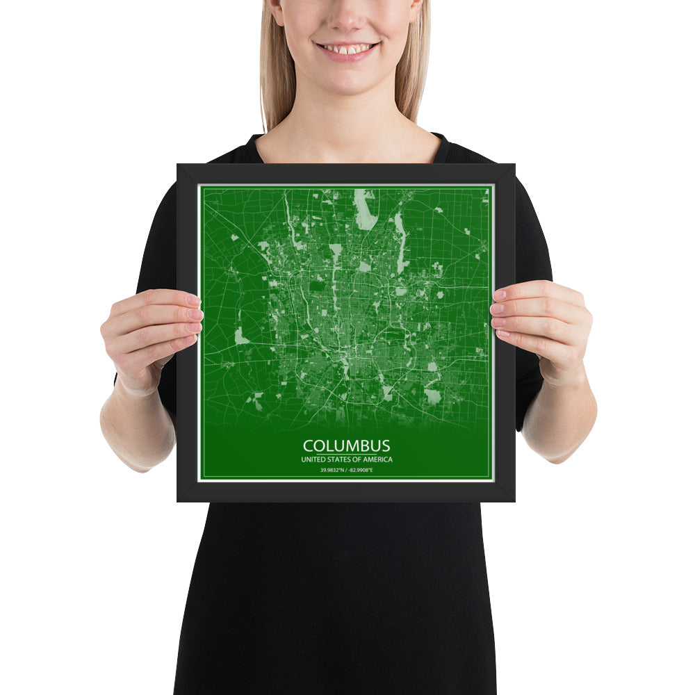 Columbus Green and White Framed Map