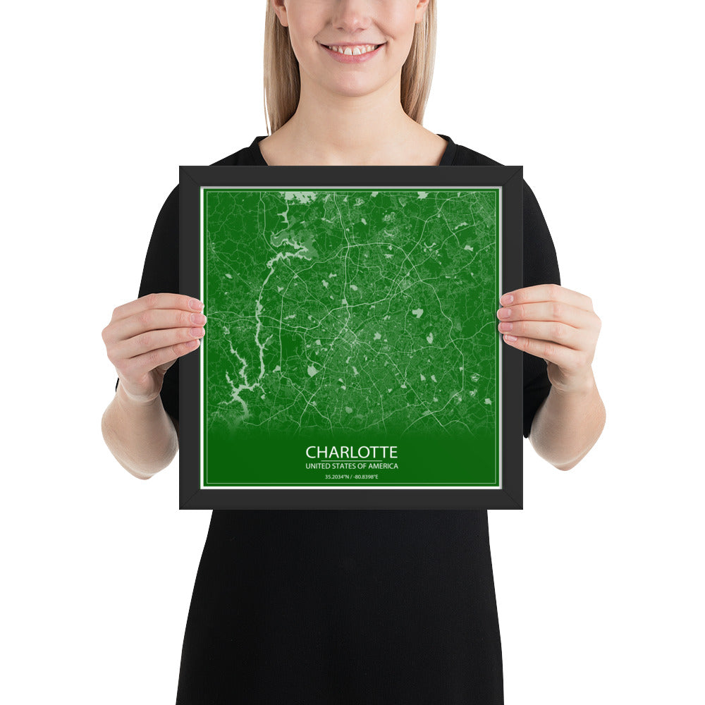 Charlotte Green and White Framed Map