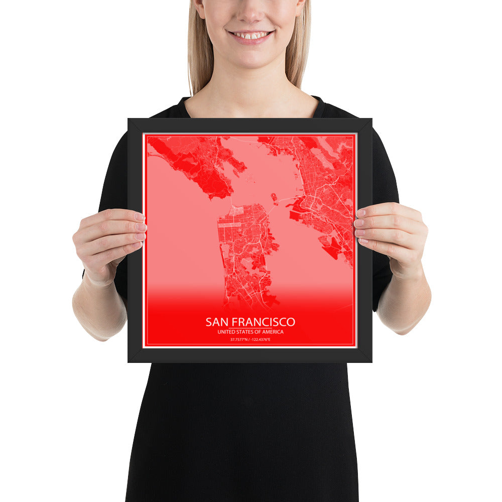 San Francisco Red and White Framed Map