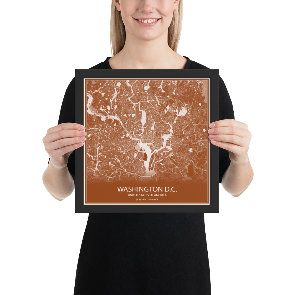 Washington, D.C. Brown and White Framed Map