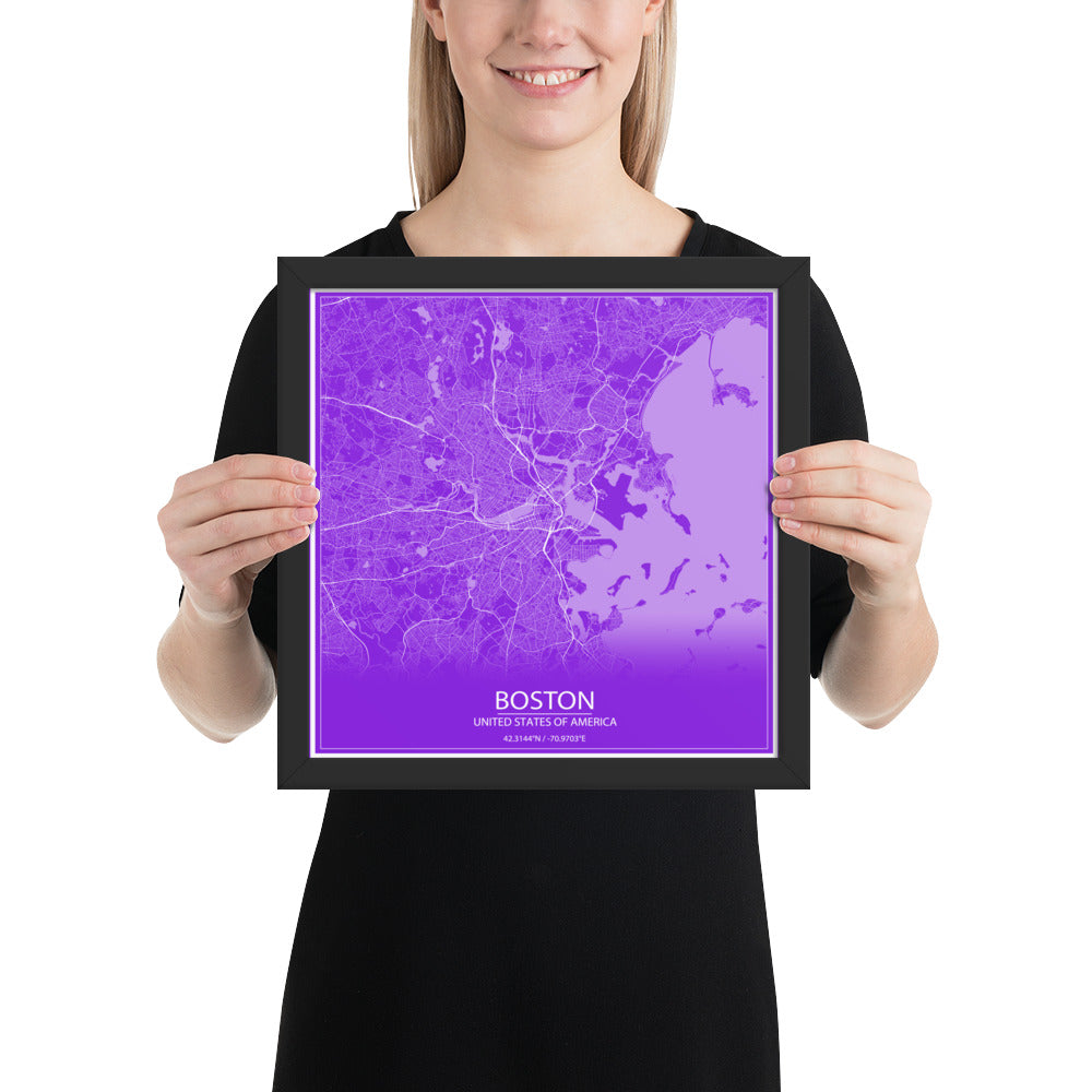 Boston Purple and White Framed Map