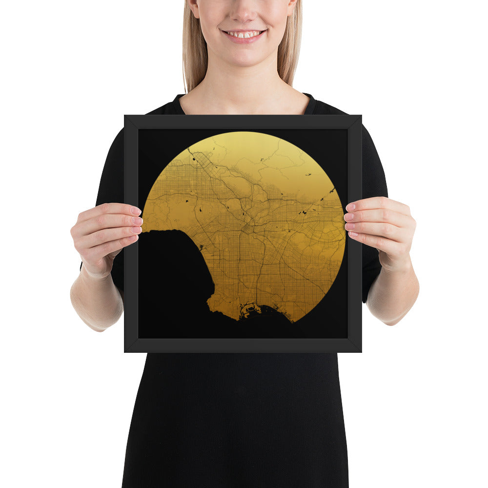 Los Angeles Gold on Black Framed Map