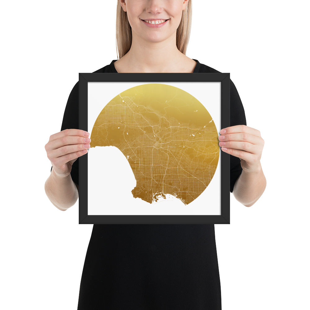 Los Angeles Gold on White Framed Map
