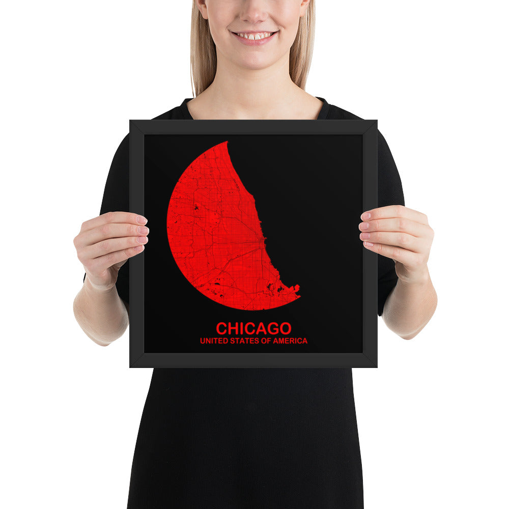 Chicago Circular Red Framed Map