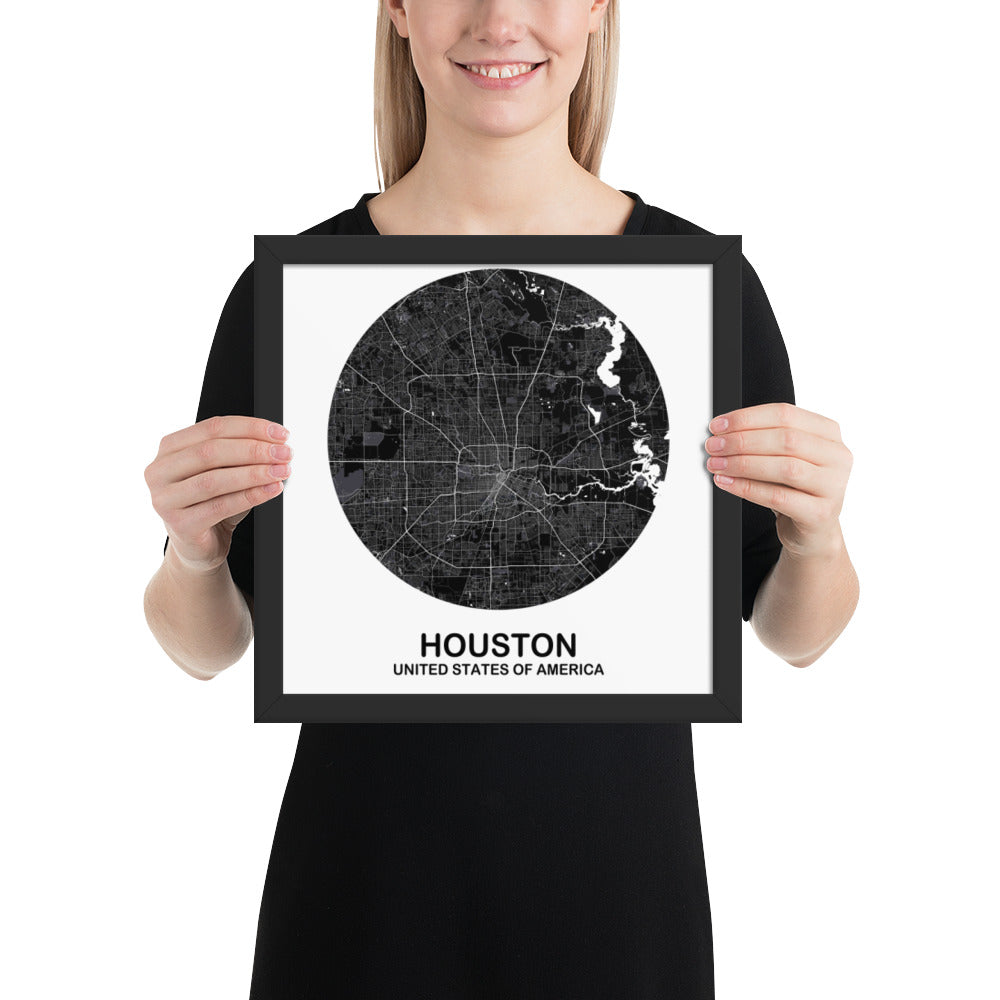 Houston Circular Black Framed Map