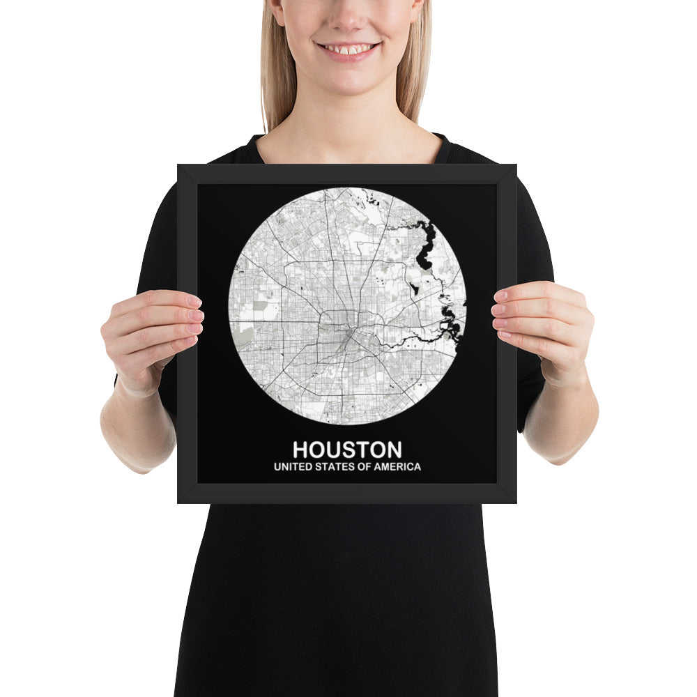 Houston Circular White Framed Map