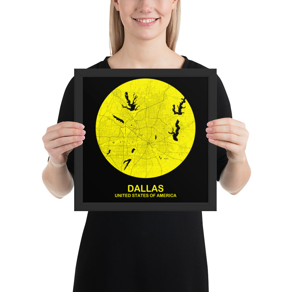 Dallas Circular Yellow Framed Map