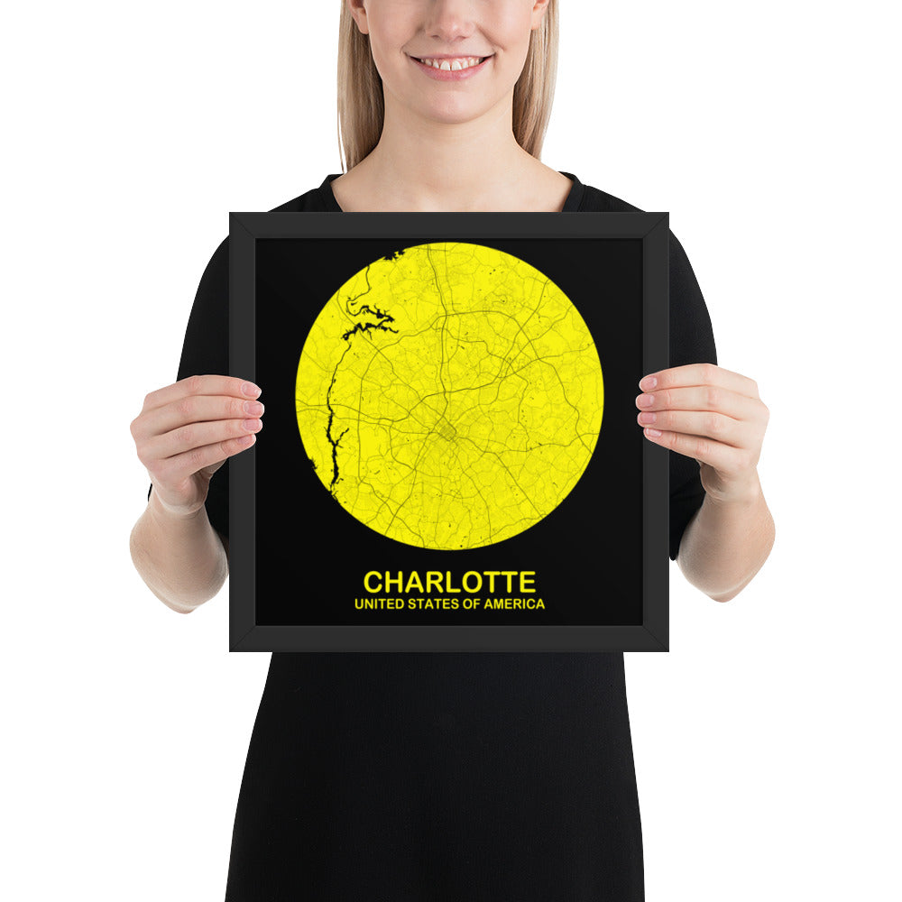 Charlotte Circular Yellow Framed Map