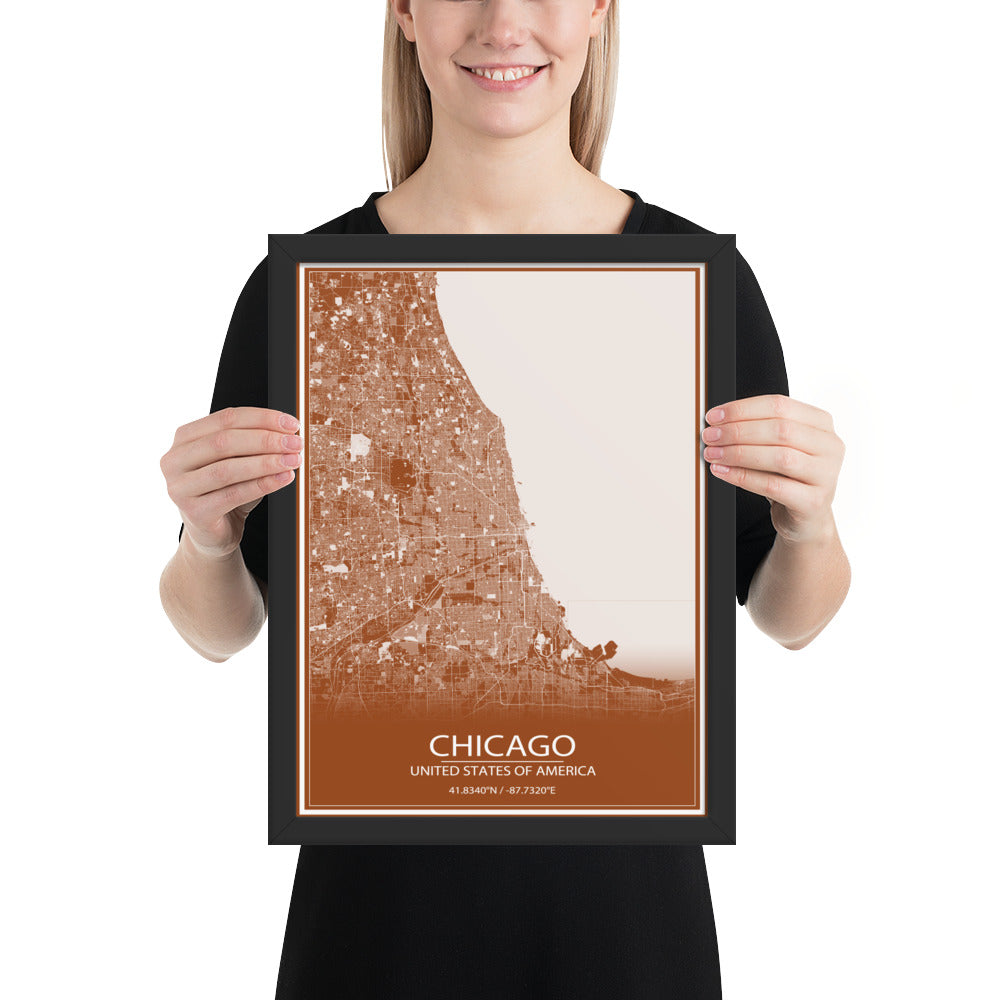Chicago Brown and White Framed Map