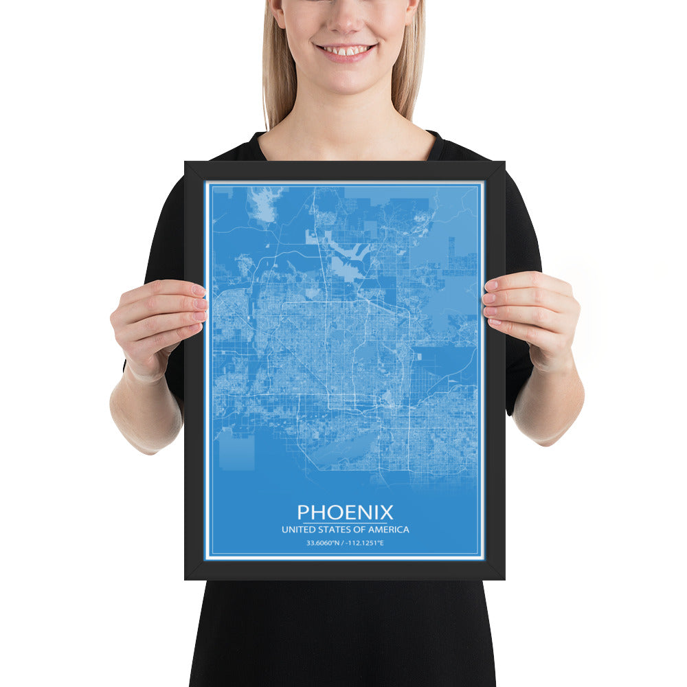 Phoenix Blue and White Framed Map