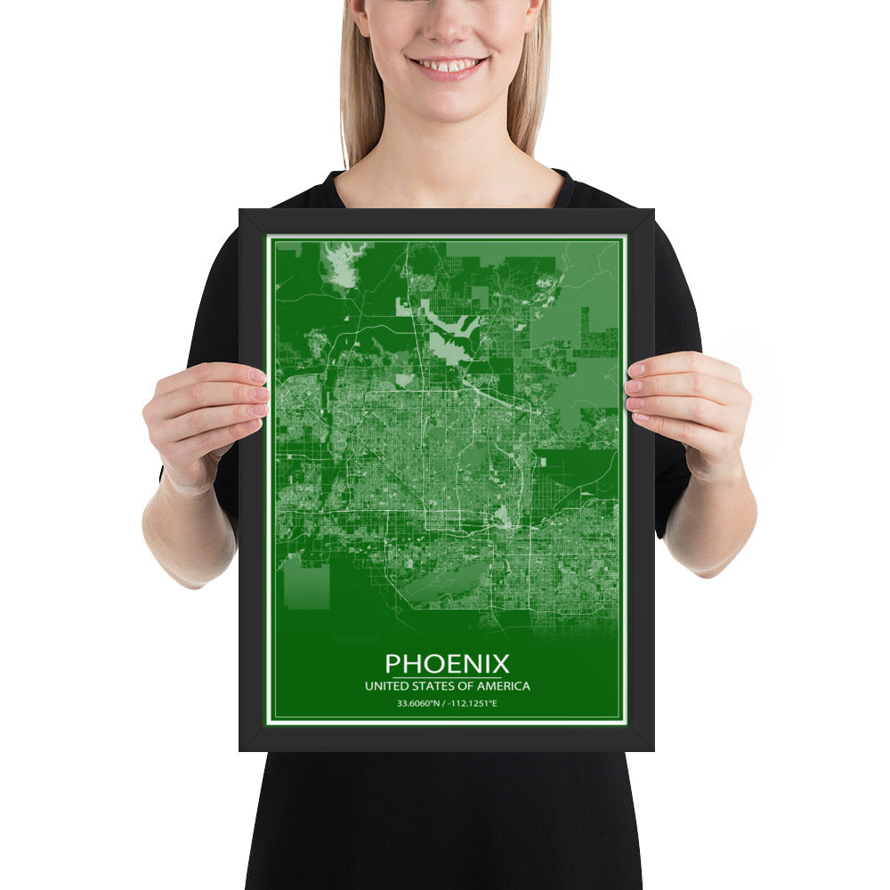 Phoenix Green and White Framed Map