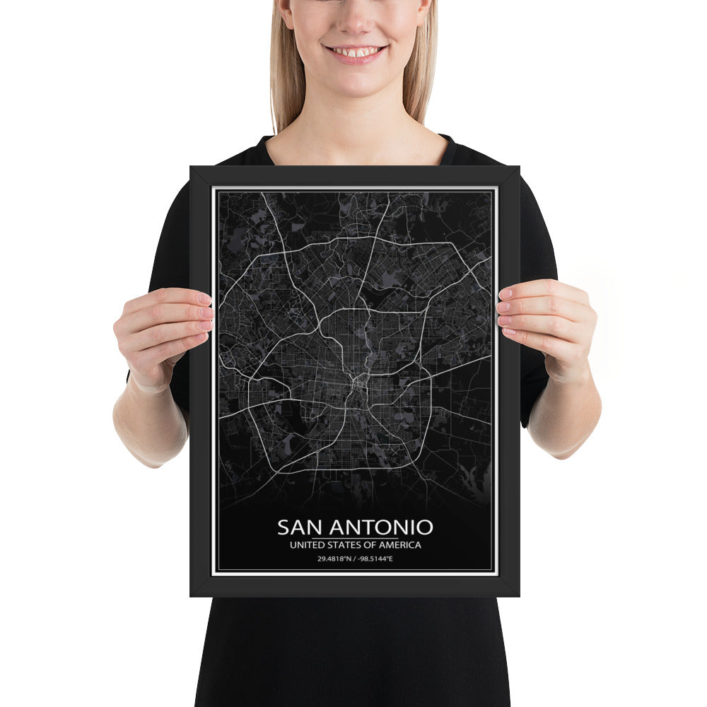 San Antonio Black Framed Map