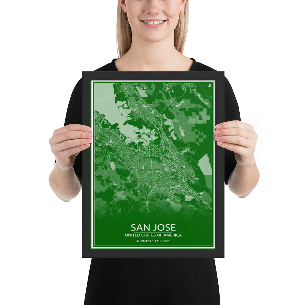 San Jose Green and White Framed Map