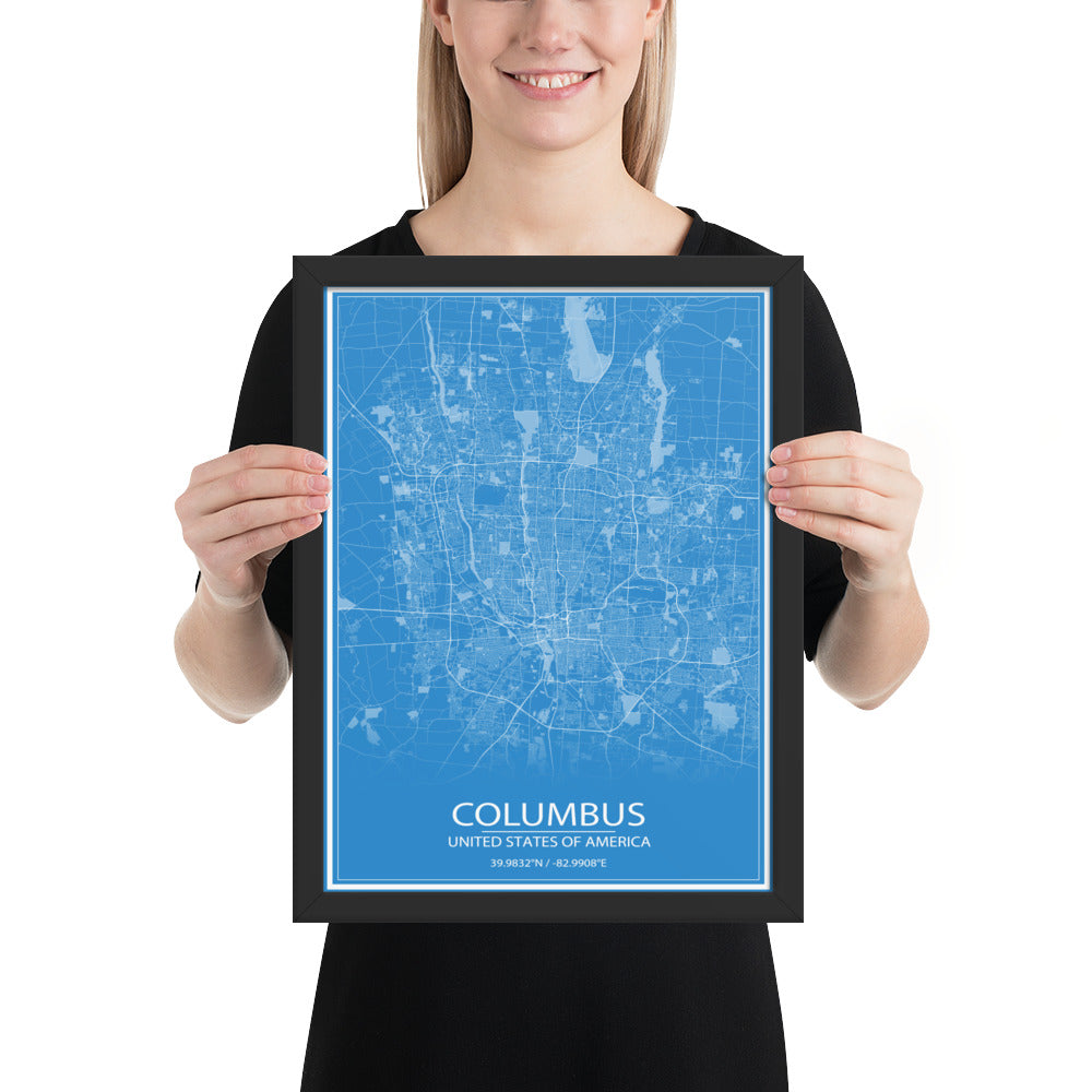 Columbus Blue and White Framed Map
