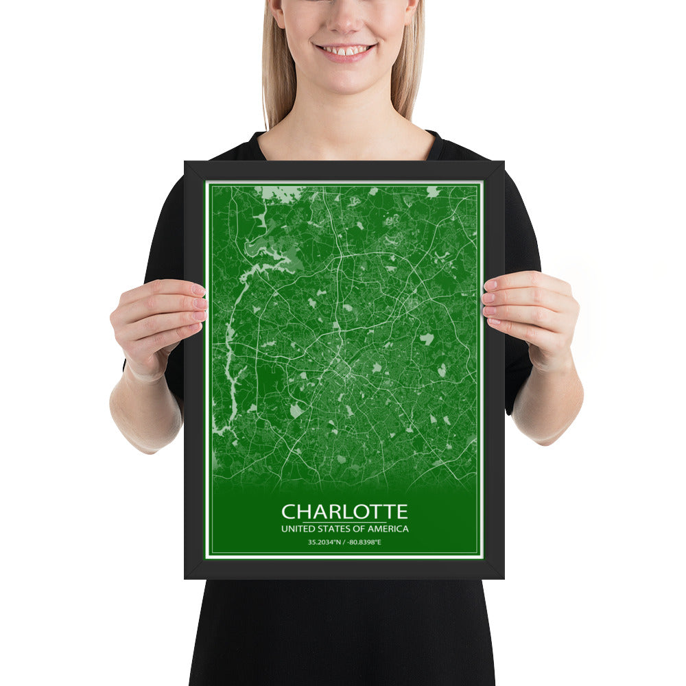 Charlotte Green and White Framed Map