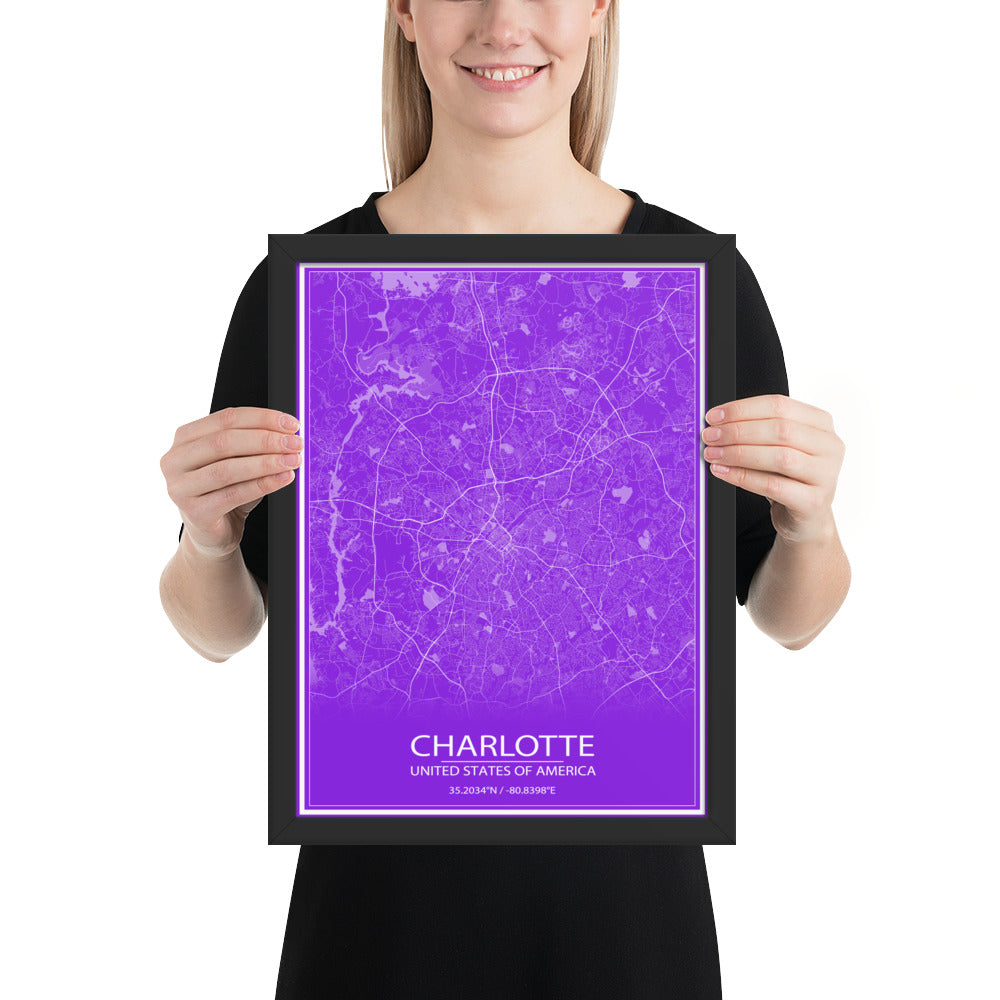 Charlotte Purple and White Framed Map