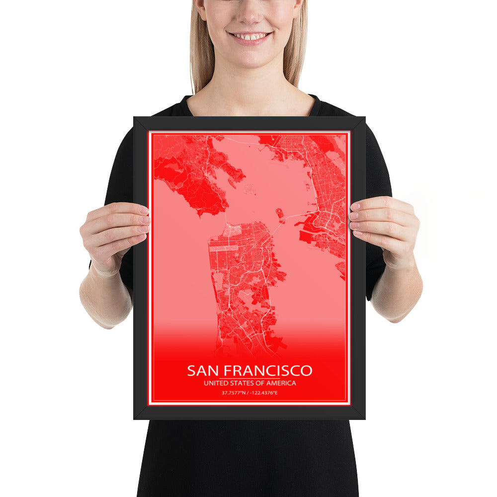 San Francisco Red and White Framed Map
