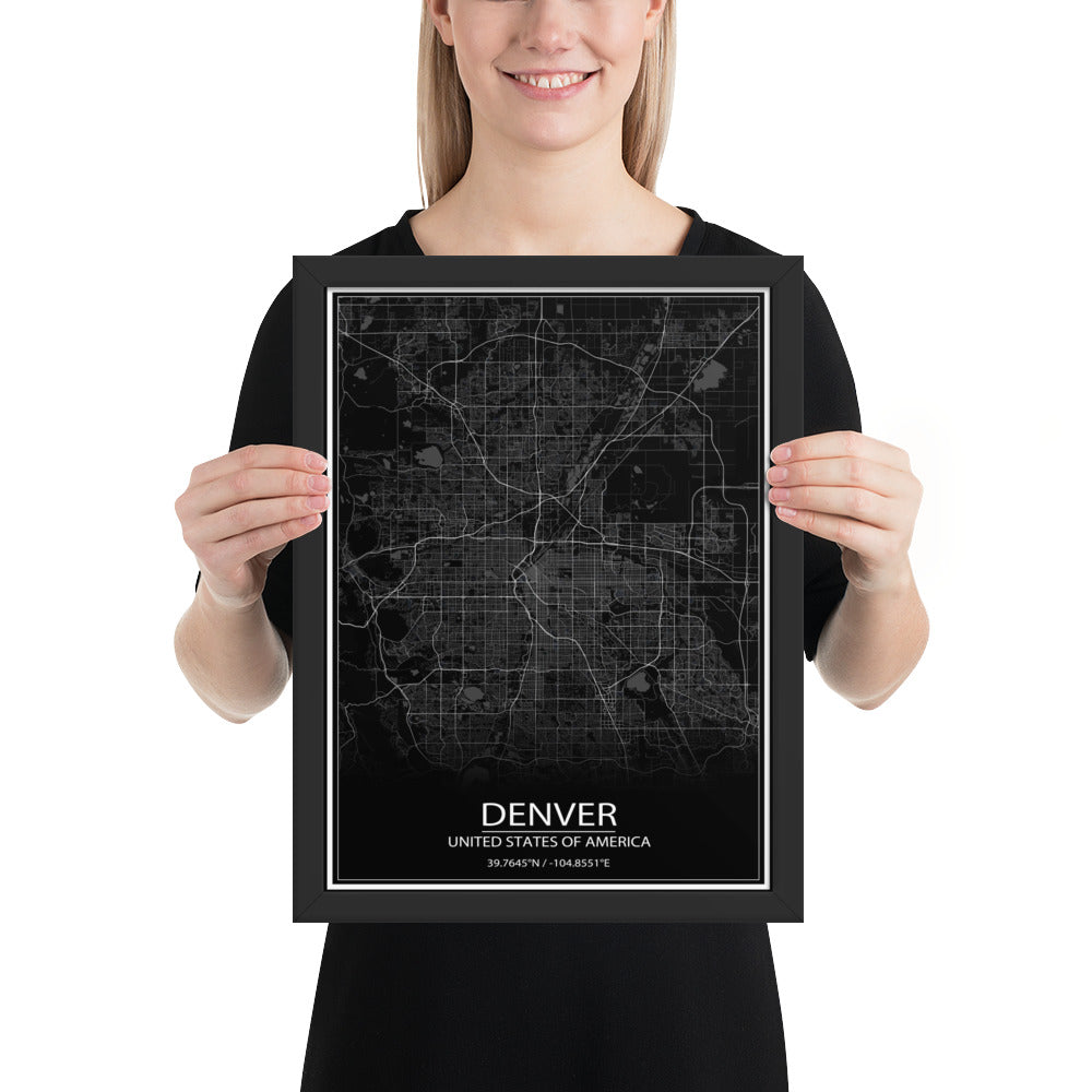 Denver Black Framed Map