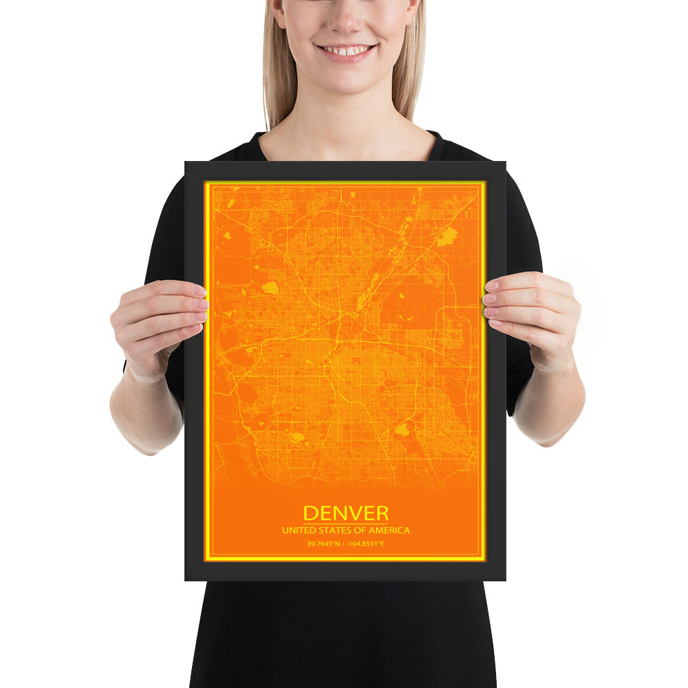Denver Orange and Yellow Framed Map