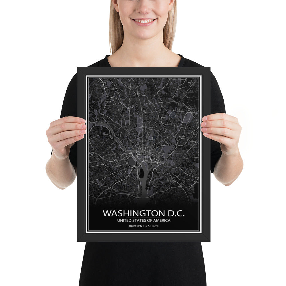 Washington, D.C. Black Framed Map