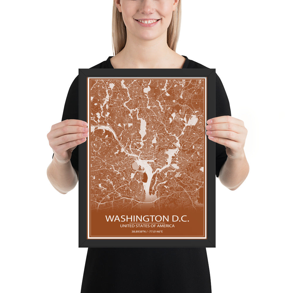Washington, D.C. Brown and White Framed Map