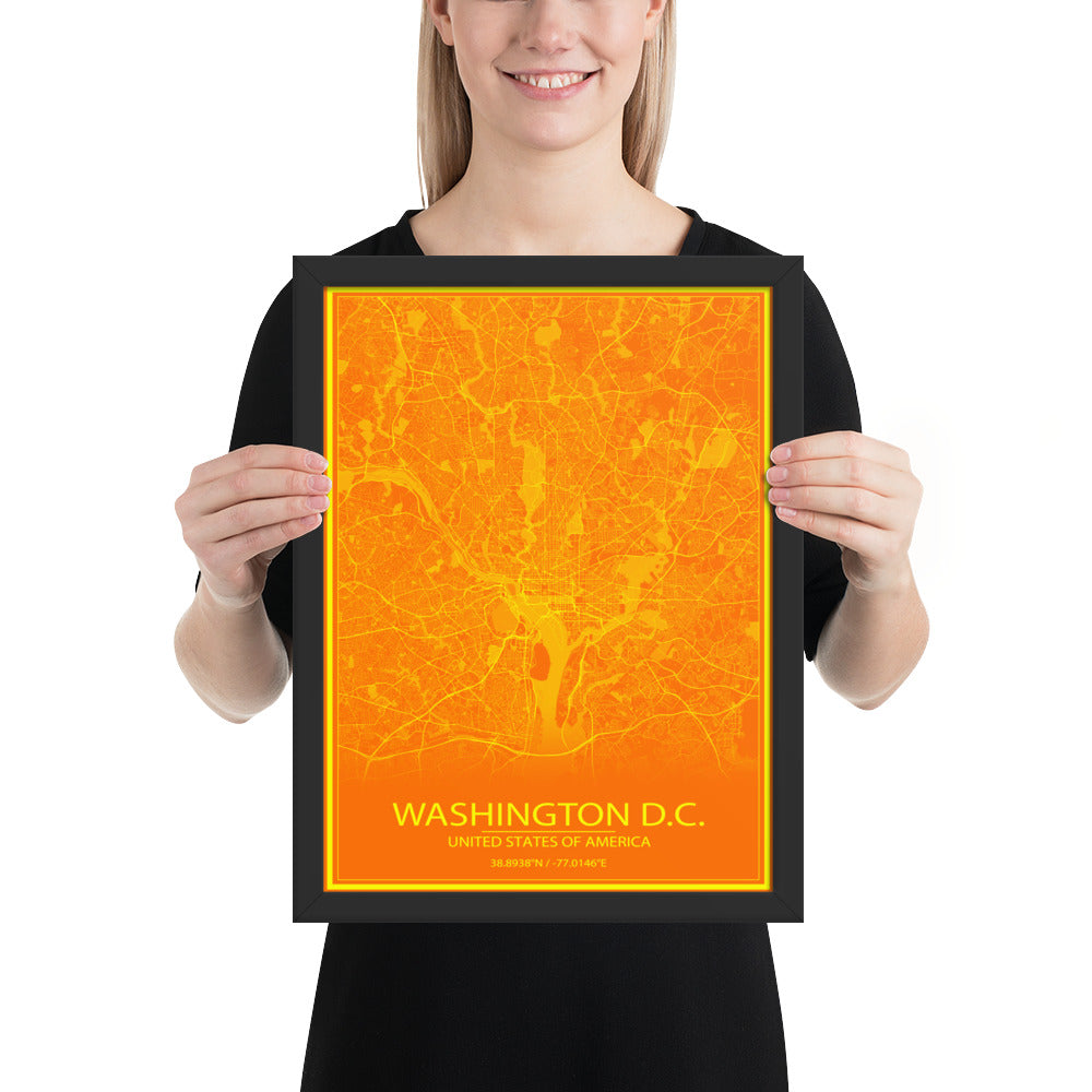 Washington, D.C. Orange and Yellow Framed Map