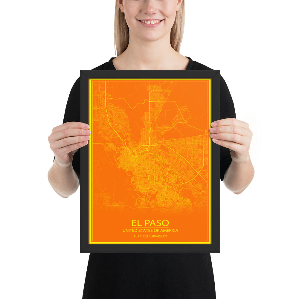 El Paso Orange and Yellow Framed Map