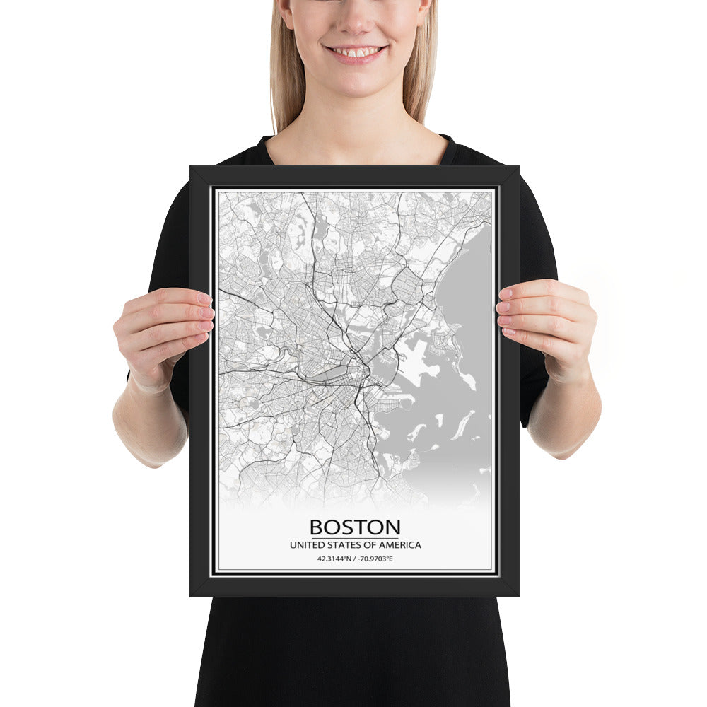 Boston White Framed Map
