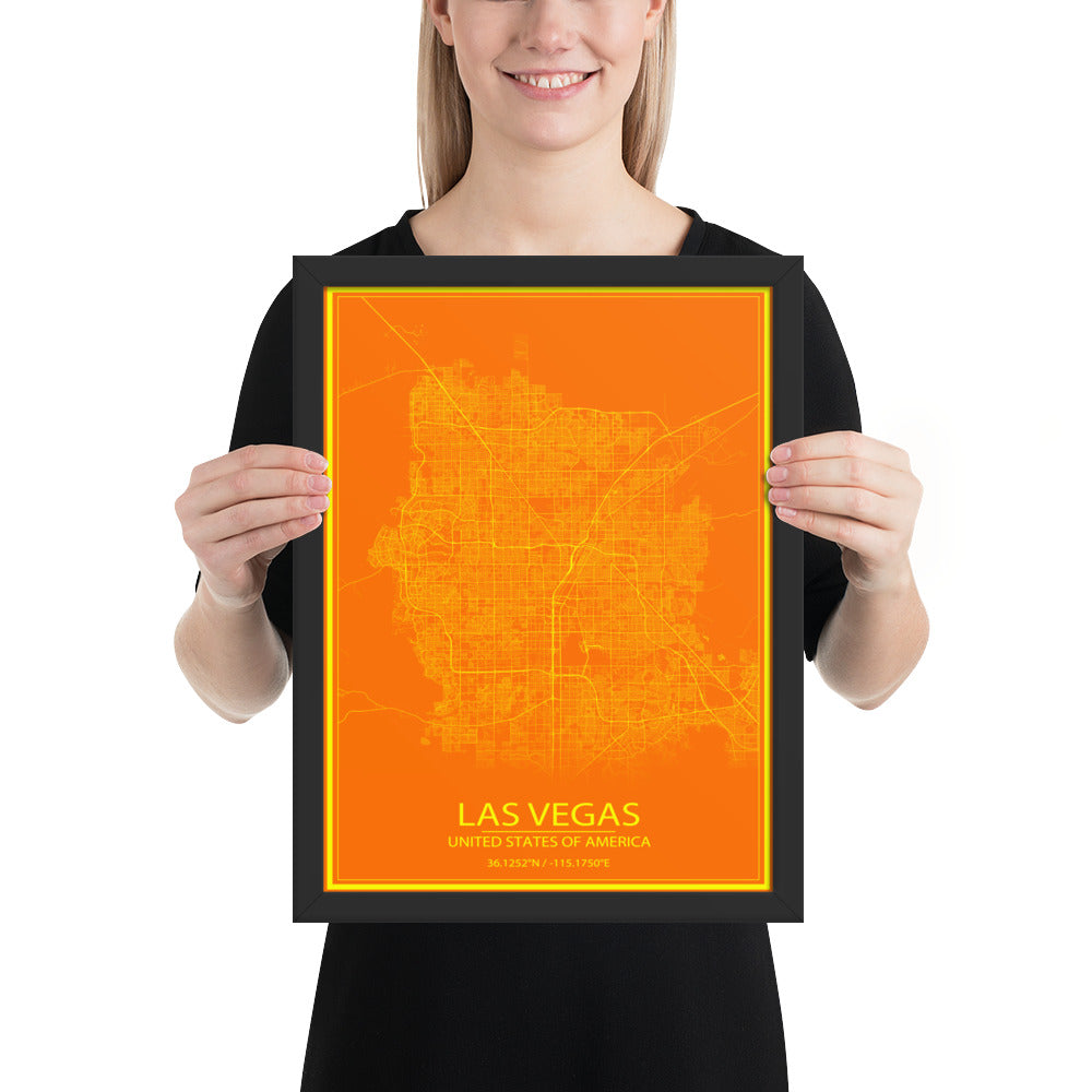 Las Vegas Orange and Yellow Framed Map