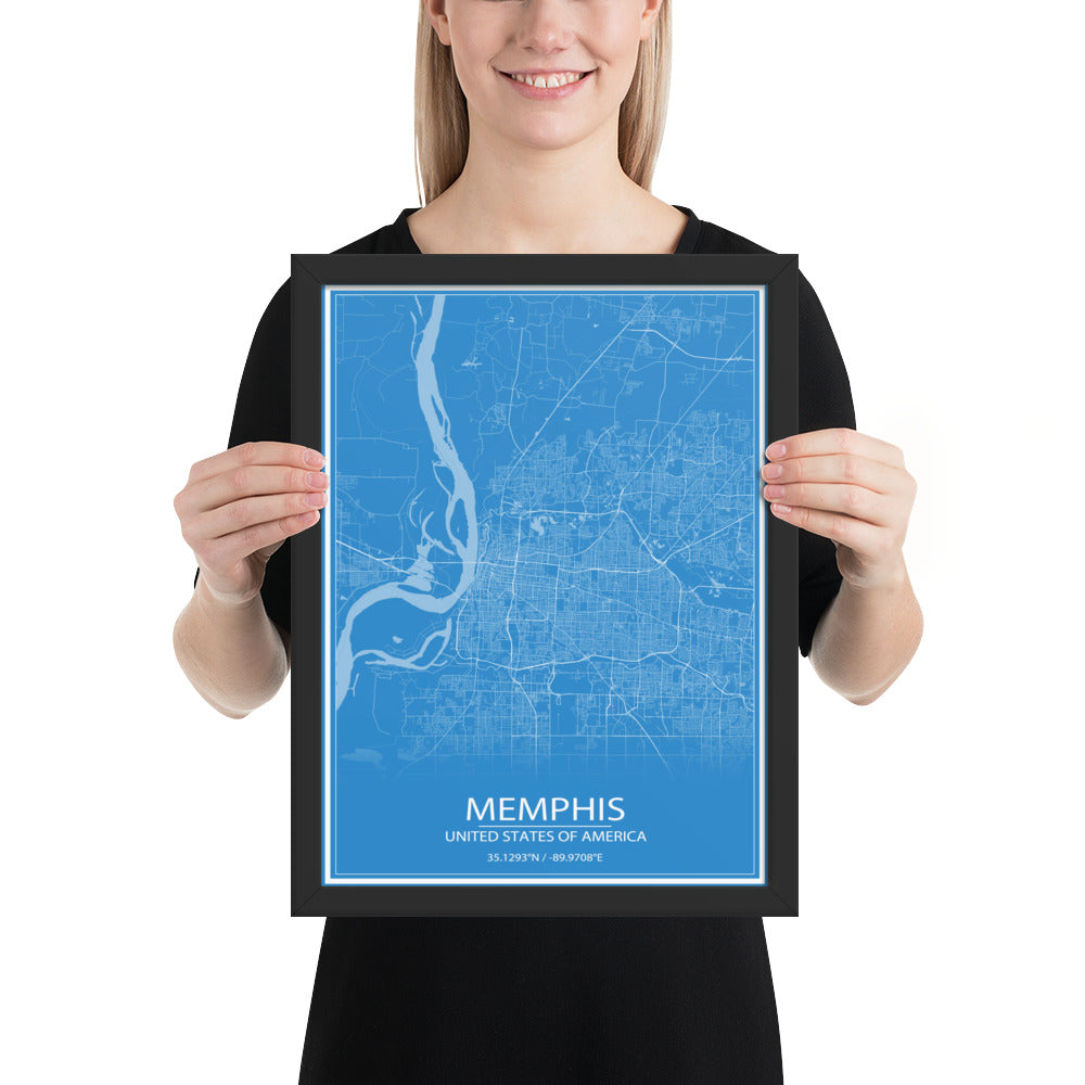 Memphis Blue and White Framed Map